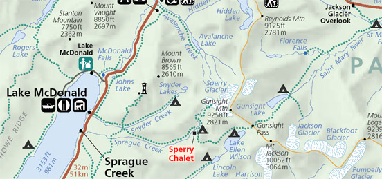 Map of trails to Sperry Chalet